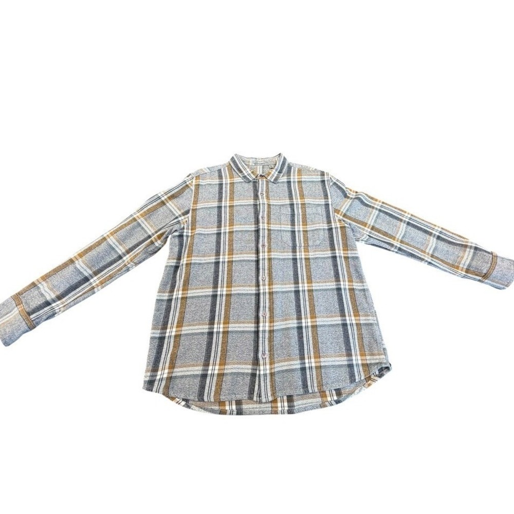 Horny‎ Toad Mens Plaid Flannel Button Down Shirt Grey Tan Long Sleeve XL Outdoor